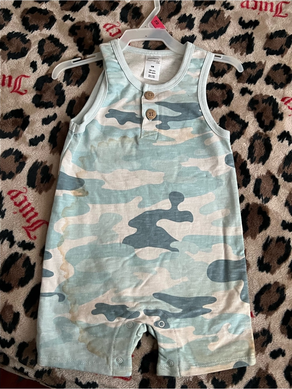 Sleeveless Kids Camo Romper in Light Green